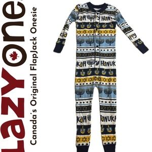 NWT Lazy One Snuggly Flapjack Long John’s With A Trap Door. “Happy Hanukkah” 2T